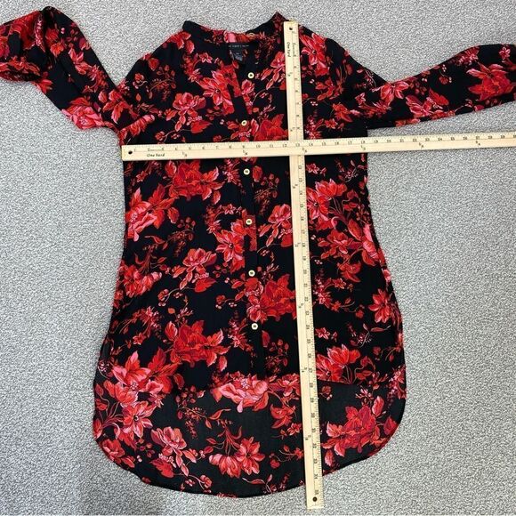Joan Vass Floral High Low Button Front Blouse Black Red XS - Picture 14 of 14
